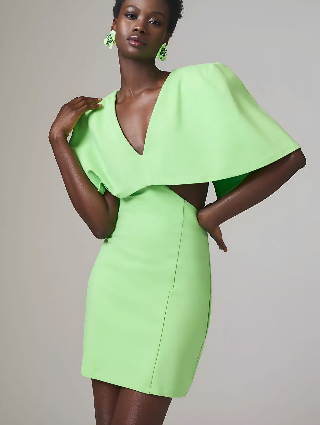Elliatt Lime Green Cut Out Cape Dress, L